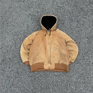 VTG Carhartt Jacket Mens XL Brown J168 BRN Hooded Distressed Grunge Faded Y2K